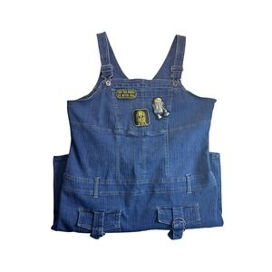 Starwear‎ Vtg Blue Denim Overall Skirt Denim Dress w Star Wars Patches Midi
